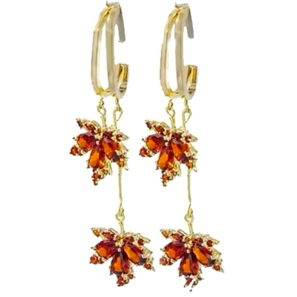 Cubic Zirconia Autumn Leaf Dangle Earrings - Picture 1 of 5